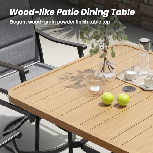 Image of Soohow 5-Piece Outdoor Dining Set, Patio Dining Table and Chairs Set for 4, 4 x Swivel Patio Chairs and 35 inchx35 inch Dining Table with 1.57 inch Umbrella Hole, Wood-Like, Ideal for Poolside, Backyard, Deck