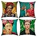 HOSTECCO Autoportret obraz kompatybilny z Frida Kahlo poszewki na poduszki zestaw 4 kwadratowych dekoracyjnych lnianych poszewek na poduszki na sofę kanapę 45 x 45 cm