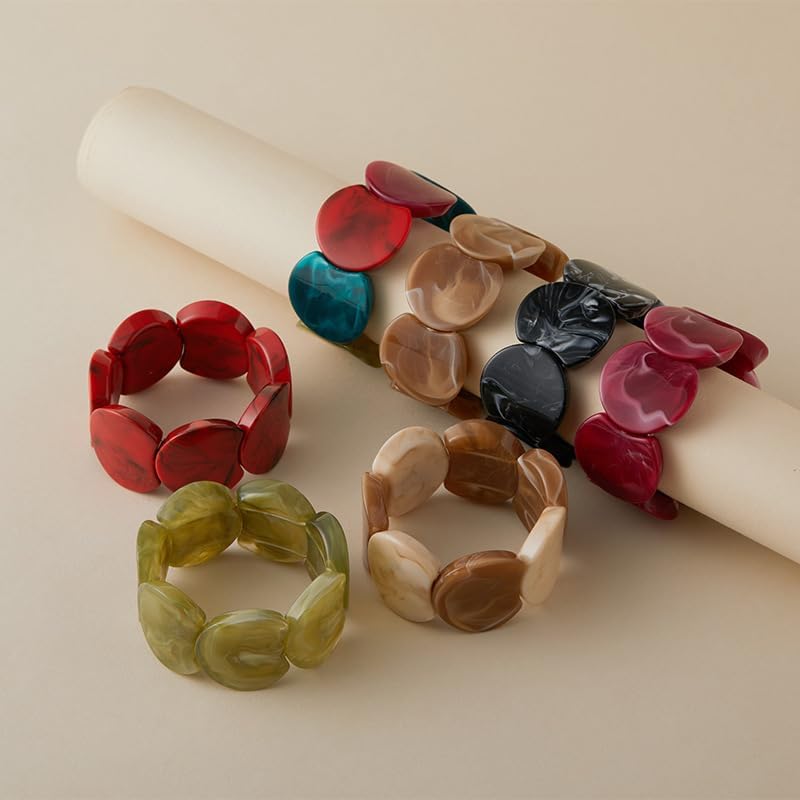 Colorful Acrylic Resin Bracelet for Women Stretch Vintage Boho Bangle Bracelets Chunky Wide Geometric Plastic Wristbands Resin Beads Cuff Bangle for Women Holiday Beach Jewelry - Image 2