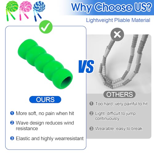 Jump Rope for Kids, 9 Ft Adjustable Jump Ropes for 4 5 6 7 8 10 12, Segmented Soft Beaded Jumping Rope Age 8-12, Tangle Free Skipping Rope for Women Man Fitness Weight Loss - Green, Pink, Blue
