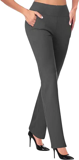 Petite Yoga Pants: High-Waist Flared Dress Pants with Pockets