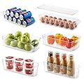 Set Of 6 Refrigerator Organizer Bins - Stackable Fridge Organizers for Freezer, Kitchen, Countertops, Cabinets - Clear Plastic Pantry Storage Racks