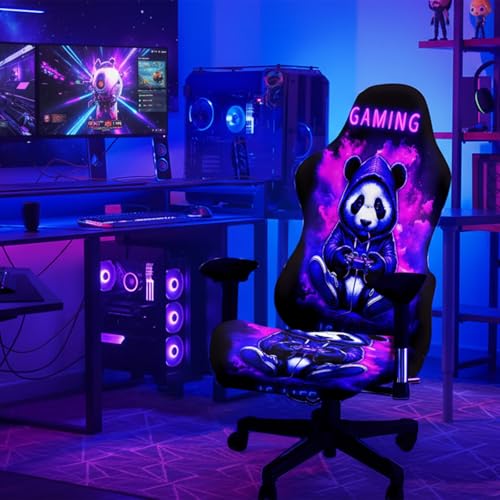 Simpkeely Blacklight - Funda para silla de videojuegos, diseño de panda brillante neón reactivo a los rayos UV, funda elástica lavable para sillas de deportes electrónicos, decoración de sala de