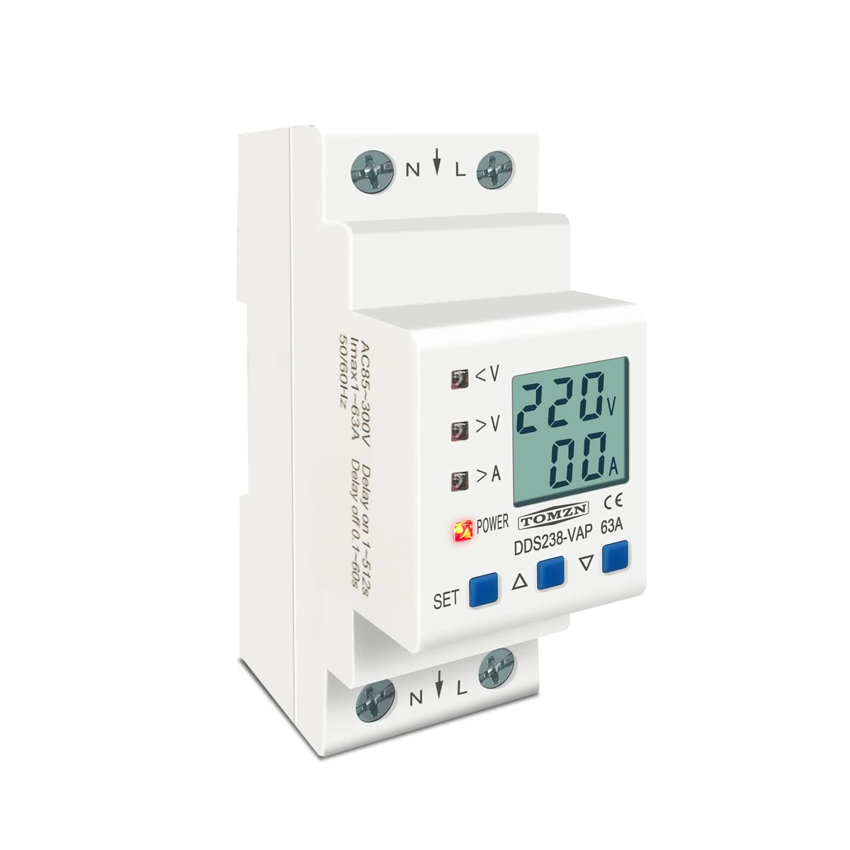 Interruttore Magnetotermico Differenziale 6. 3A 80A 110 V 230V Guida DIN Regolabile sopra sotto tensione Protezione del dispositivo di protezione limite Voltmetro KWH(63A Bottom input)
