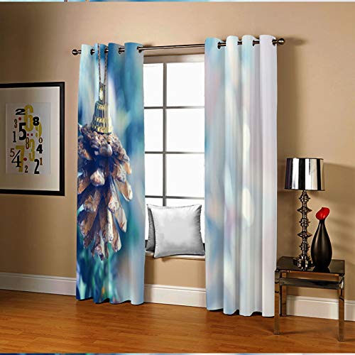 KnSam Cortinas opacas para niños, piñones, cortinas para habitación de los niños, color marrón claro, azul claro, cortinas de ventana para decoración, salón, dormitorio, 214 x 138 cm (ancho x alto) Cover