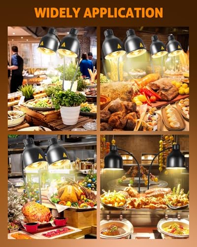 Hiteemer Food Heat Lamp - 500W Commercial Food Warmer Lamp 2-Head Portable Electric Heating Lamps, Catering Warming Light for Buffet Parties Restaurant Kitchen, Black - Thumbnail 7
