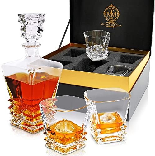 27oz Whiskey Decanter Set & Glass Set – Premium Crystal Liquor Decanter for Scotch, Bourbon, Whisky, Cognac, Tequila – Luxurious Glass Decanter Sets for Men & Women