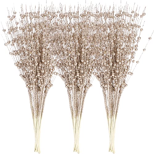Sea Team 24-Pack Artificial Glitter Berry Stem Ornaments, Decorative...