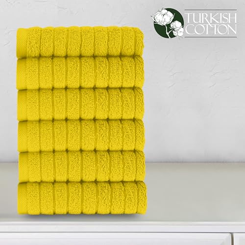 Image of Elegant Comfort 100% Turkish Cotton Corduroy Ribbed Luxury Washcloths 6 Pack Soft 13 x 13 Inch - Higly Absorbent, Durable, Quick Dry, Spa Premium Hotel Quality for Bathroom or Travel, Yellow