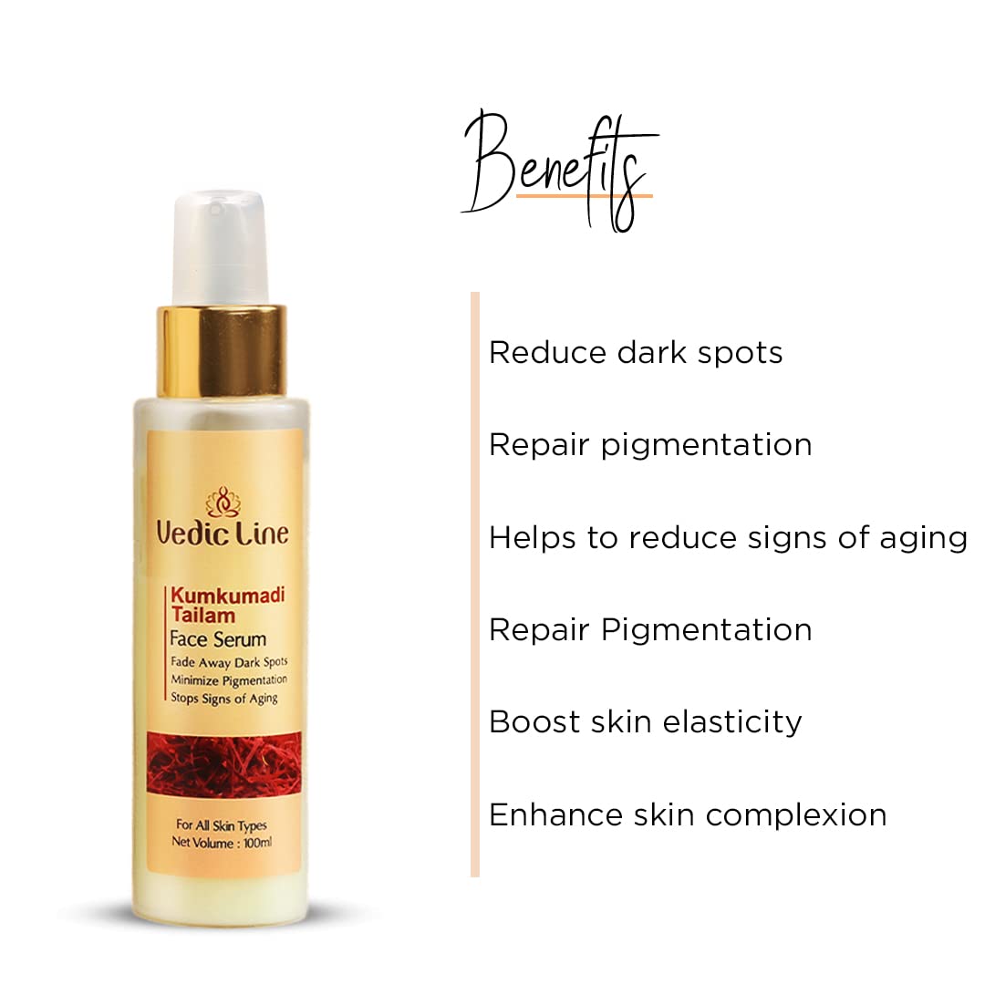 Vedic Line Kumkumadi Tailam Serum Improves Skin Texture, Soothing Dull Skin With Olive Oil, And Aloe Barbadensis Leaf Juice For Nourished Skin, 100Ml