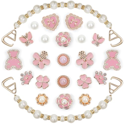 Pink Bling Shoe Charms for Girls and Women, 24Pcs DIY...