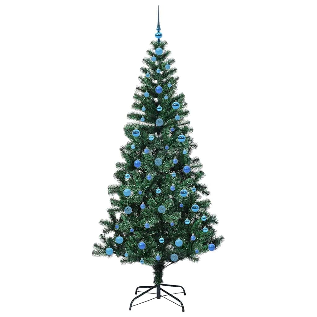 Sztuczna podświetlana choinka, zielona, 210 cm, realistyczna, z 300 diodami LED o ciepłej białej barwie, PCW i metal, do użytku wewnątrz i na zewnątrz