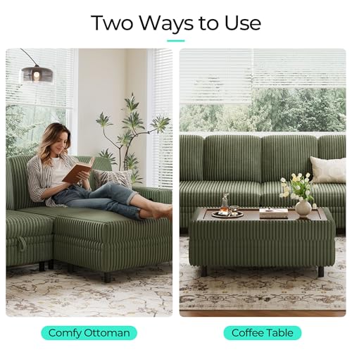 Image of LINSY HOME Sectional Sleeper Sofa - Modular Ottoman Module (Green, Sleeper Sofa Ottoman) | Storage