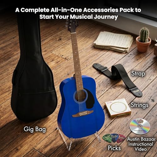 Image of Fender California Redondo Dreadnought Acoustic Guitar - Saphire Blue Bundle with Gig Bag, Strap, Strings, Picks, and Austin Bazaar Instructional Video