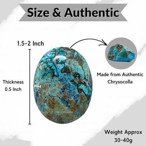 Image of Amazing Gemstone Chrysocolla Shattuckite Crystals and Healing Stones - Large Palm Stone Crystals Piedra - Crystal for Good Luck, Positive Energy, Meditation - Unique Stocking Stuffers, Gifts for Women
