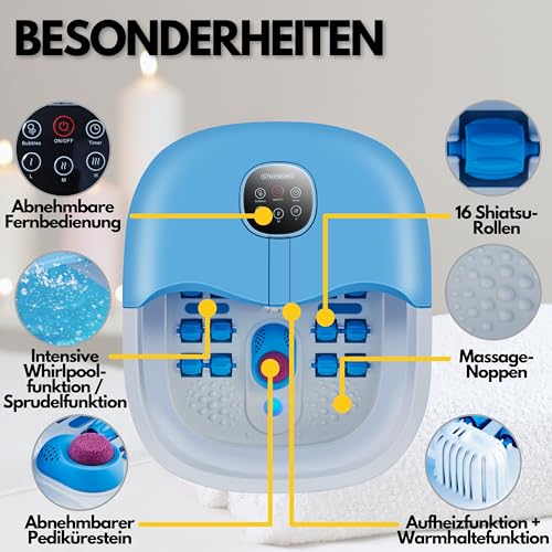 Fußsprudelbad mit Massage und Heizfunktion | Fußmassagegerät elektrisch | 24 Shiatsu Rollen | Wärmefunktion | Vibration | faltbar | Fernbedienung | Fußreflexzonen Massage | 35-47°C 2