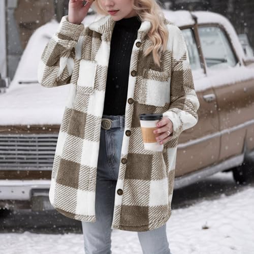 Plaid Shacket for Womens Fashion Button Down Sherpa Flannel Jacket Fall Winter Warm Coat Outwear Casual Clothes2
