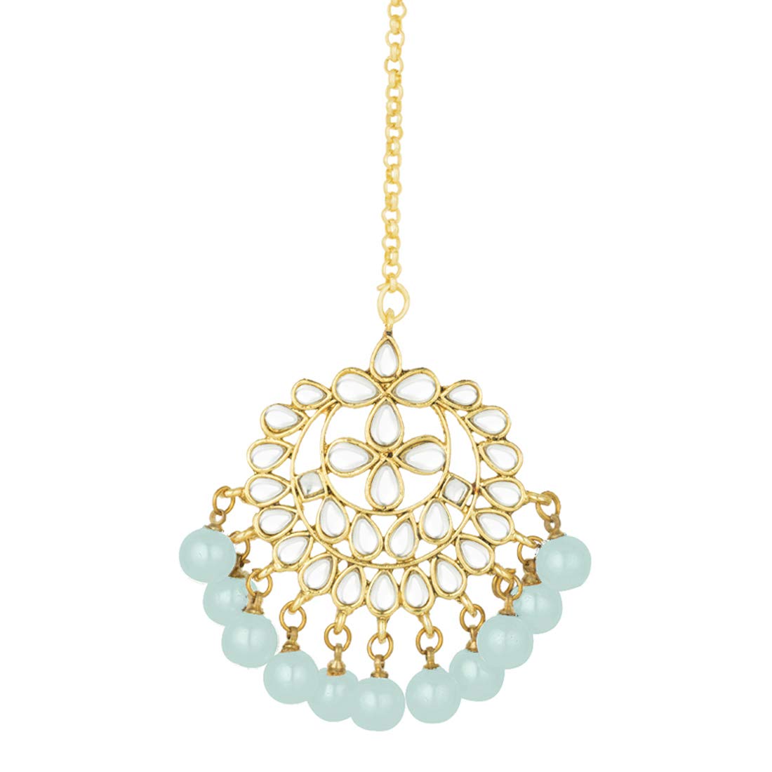 Peora Gold Plated Kundan Pearl Sky Blue Maang Tikka for Women Bridal Wedding Indian Traditional Jewellery (B08GLMZVFM) Amazon Price History, Amazon Price Tracker
