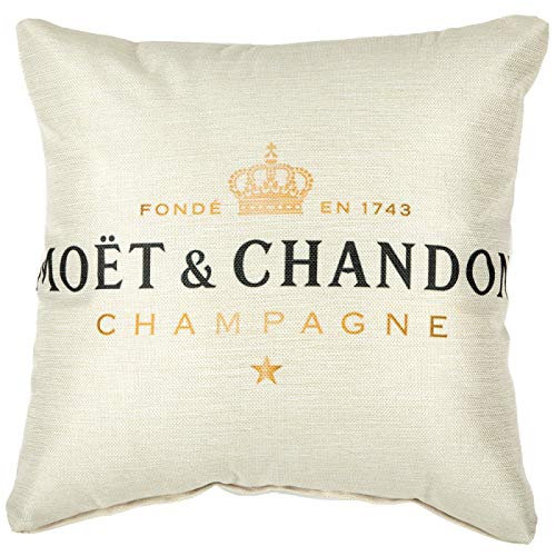 Federa in Impermeabile Lino Tinta Unita, con Cerniera Nascosta Motivo Ricamo Corona Cuscini ,Federa 45x45 cotone Singola Applica a Cuscini Colorati per Divani ,Letto Matrimoniale Champagne e Nero