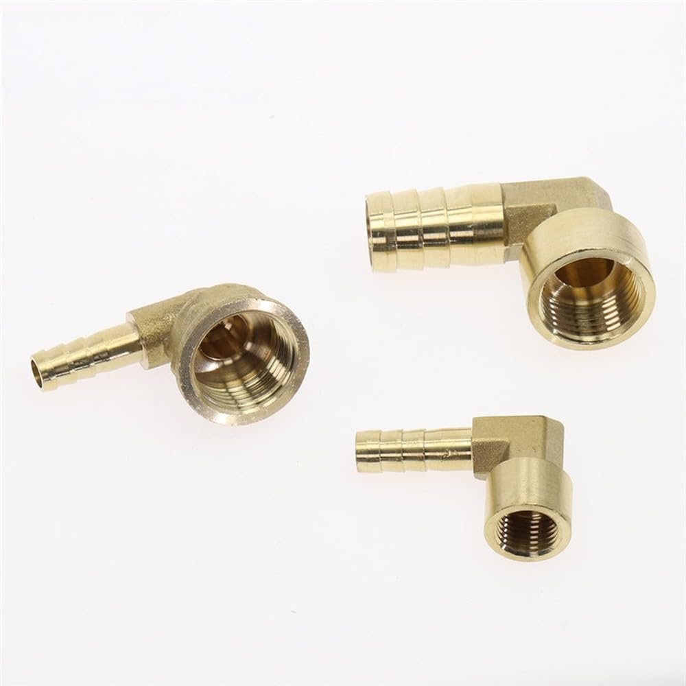 Conector de acoplamiento de latón en forma de codo con púas de 8~16 mm para manguera x 1/4" 3/8" 1/2" con rosca hembra, adaptador de 3/8"