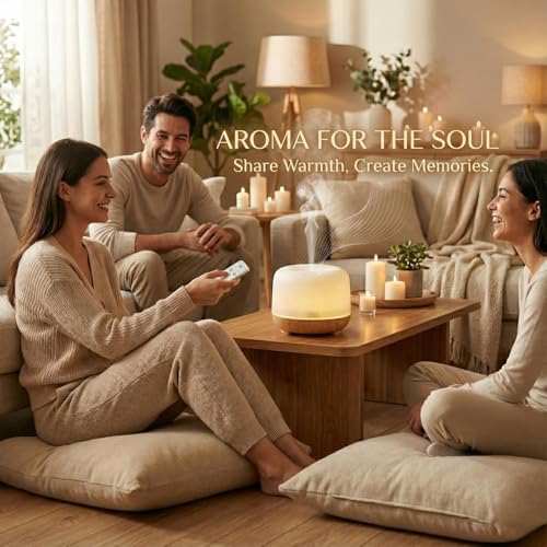 Image of Portable 3-in-1, Aroma Diffuser for Home & Office- 500ml Water Capacity with 2 Essential Oil (10 ml Each) | Mist Vaporizer with Timer, Remote & Auto-Off Safety | Brown Finish