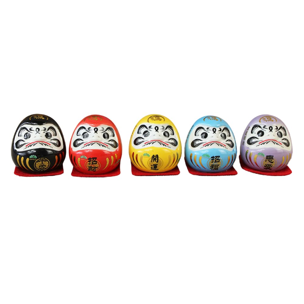 ideamall Daruma Daruma Figurine Ceramic Prosperous Business Decoration Dashboard Car Decoration Set of 5 : Home & Kitchen