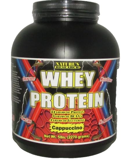Natures Research Whey Protein 5lbs jug Cappuccino 75 Servings