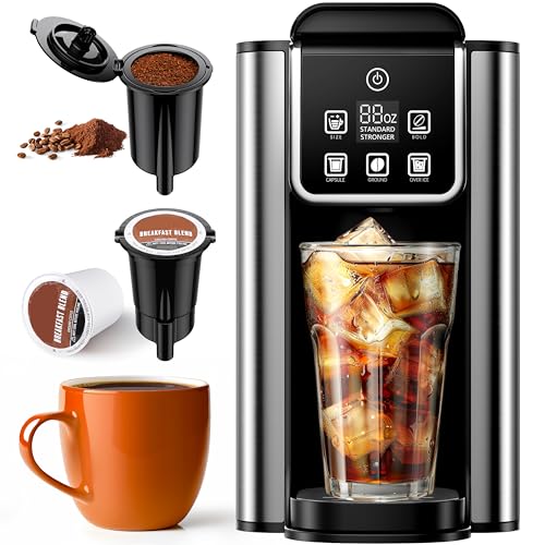 KIDISLE Hot & Iced Coffee Maker with Bold Setting, Single Serve Coffee Maker for K Cup and Grounds,...