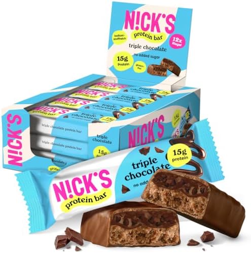 N!CK'S Protein Riegel Triple Chocolate 12x50g | 15g Eiweiß (30%) mit Kollagen, 202 Kalorien, Ohne Zuckerzusatz, Low Carb, Keto, mit Ballaststoffen, Glutenfrei ohne Palmöl