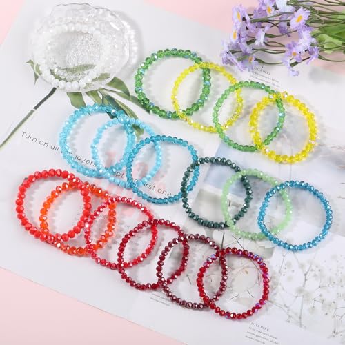70 PCS Beaded Bracelets Crystal Stackable Bracelets for Women Elastic Stretch Bracelets Bulk Faceted Colorful Glass Bead Bracelets Jewelry Gifts3