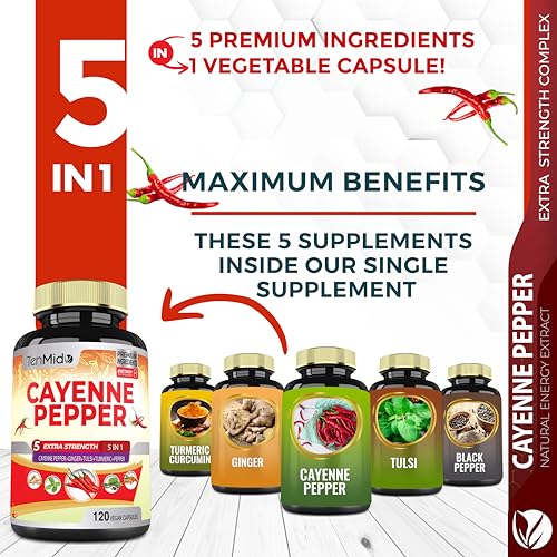 image for Tenmido Cayenne Pepper Supplements Extract Capsules, 4 Months Supply w