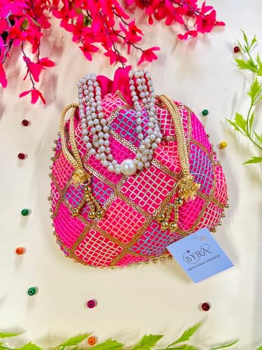 Image of BYRA Women Multi Color Thread Silk Potli Bag for Gift Purpose