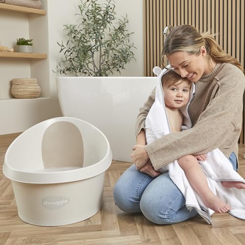 Image of ECO Toddler Bath Tub | Larger Bath Seat for Bigger Kids at Bathtime | Includes Warm and Soft Foam backrest | Grippy Anti-Slip Surface | Recycled Material with Bath Plug | Cookies & Cream