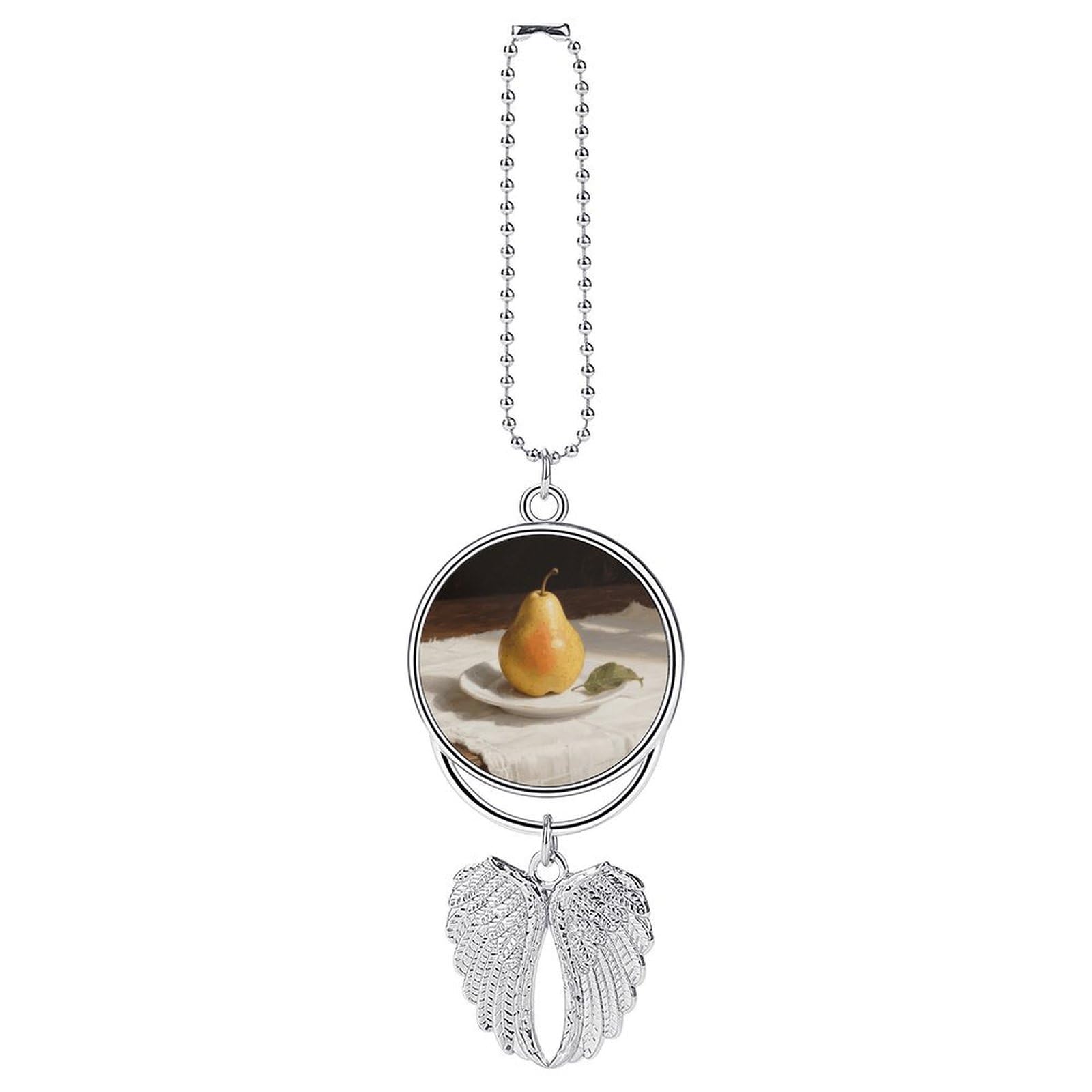Pear Guardian Angel Wing Car Ornament for Mirror, Zinc Alloy Hanging Charm with Spiritual Design for Protection, Rearview Mirror Accessory Decor Gift for Women Men(Silver)