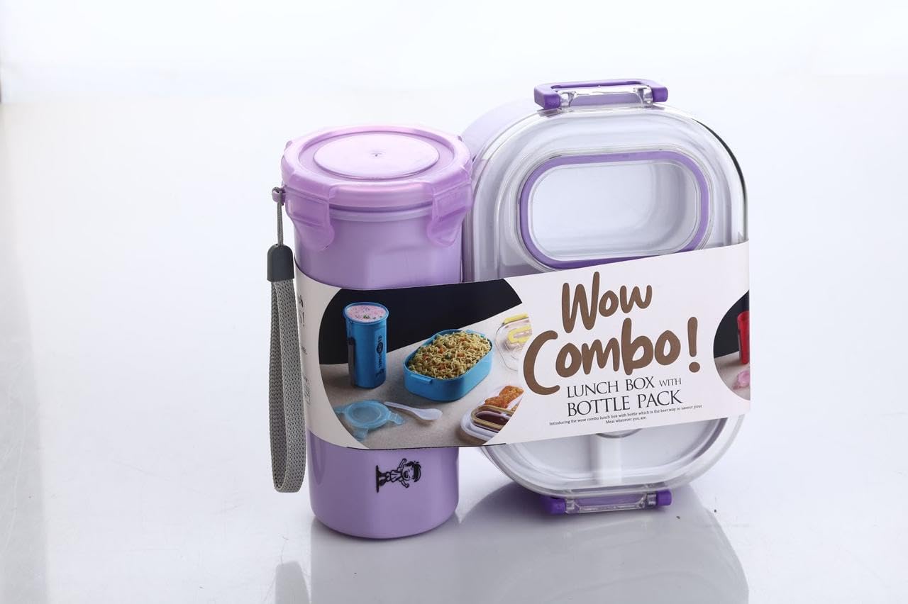 Lunch Box with Bottle Combo Set | Leakproof & BPA Perfect Lunch Box | Trendy Set for School Work Durable & Portable Design (Purple)