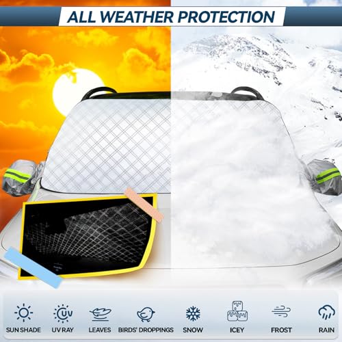 Image of Car Windshield Cover 94 inchx56 inch Windshield Protector for Ice and Snow Window Cover Large with Rearview Mirror Cover 2024 Upgraded Car Cover for Cars SUV (Silver)