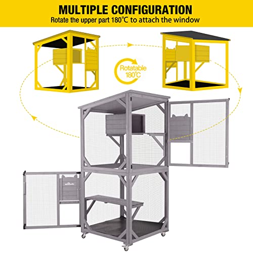 Aivituvin Cat Catio Outdoor Cat House Wooden Large Enclosure with Run on Wheels 70.9" Upgraded Version Catio with Reinforcement Strip,Waterproof Roof (Grey) - Image 6
