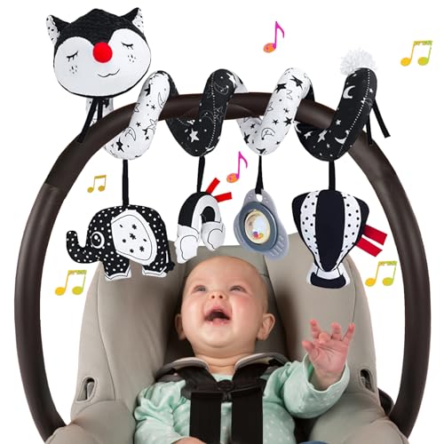 Image of Car Seat Toys for Infants 0-6 Months, High Contrast Baby Toys Black and White Hanging Crib & Stroller Toy 3-6 Newborn Developmental Toy 0-3-6-12 Months with Music Rattles