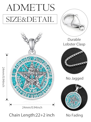 ADMETUS 925 Sterling Silver Tetragrammaton Amulet Necklace Pentagram Pentacle Pendant Protection Jewelry Gifts for Men with 2.5mm 22"+2" Round Box Chain2