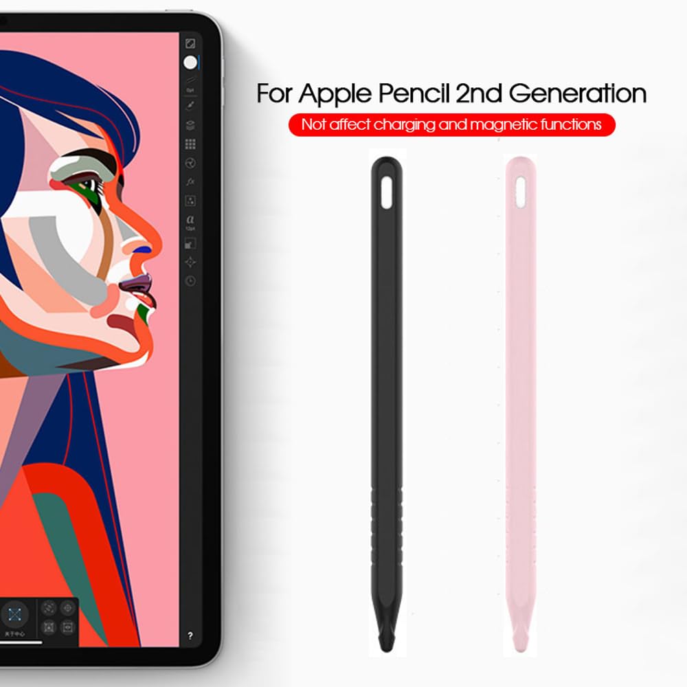 Apple Pencil 2. generacja etui, silikonowe etui na rękawy, antypoślizgowe etui ochronne, akcesoria (2 sztuki, różowe i czarne)