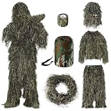 Seeutek 5 in 1 Ghillie Suit - 3D Camouflage Hunting Suits - Jacket, Pants, Hood, Carry Bag for Adults & Youth, M/L/XL/XXL
