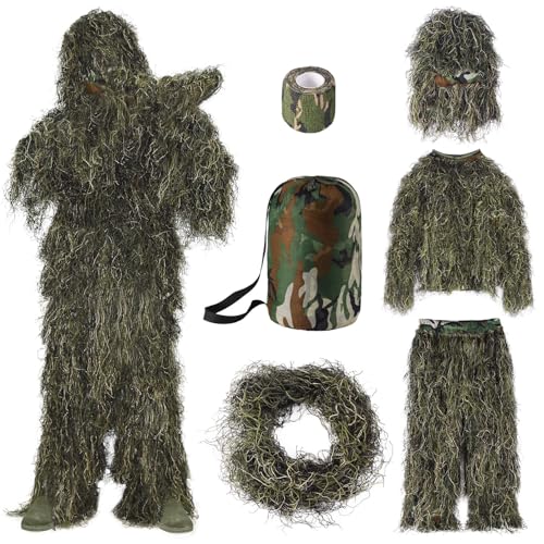 Seeutek 5 in 1 Ghillie Suit - 3D Camouflage Hunting Suits - Jacket, Pants, Hood, Carry Bag for Adults & Youth, M/L/XL/XXL