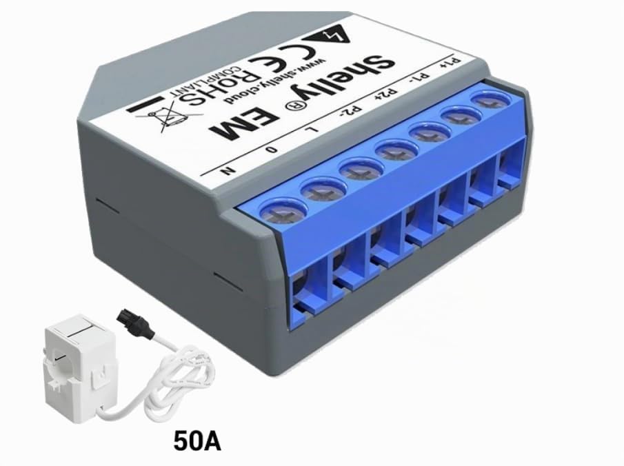 Shelly EM + 1 PINZA AMPEROMETRICA fino a 50A per misurazione consumo elettrico casa