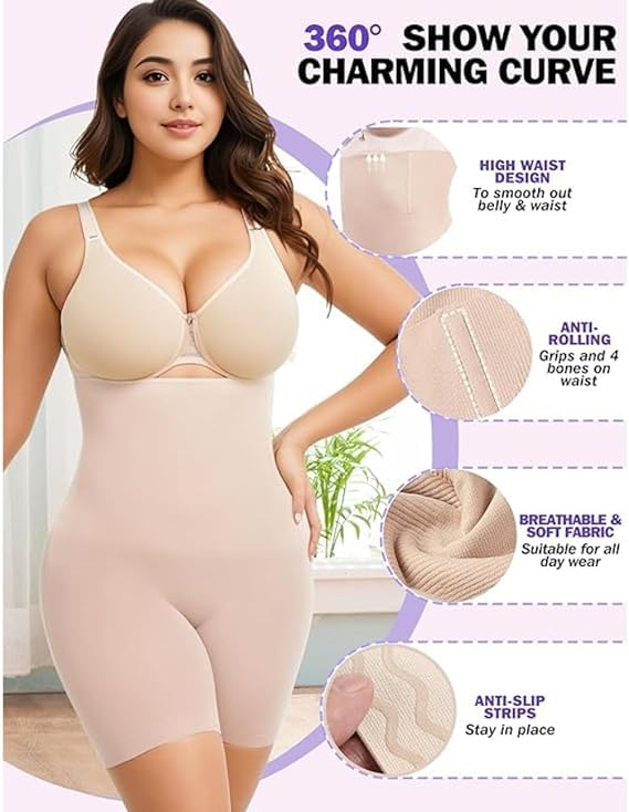 Image of KROYWEN Women's Tummy Tucker High Waist Shapewear with Anti-Rolling Strip Panties Comfortable Body Contouring Underwear Skin