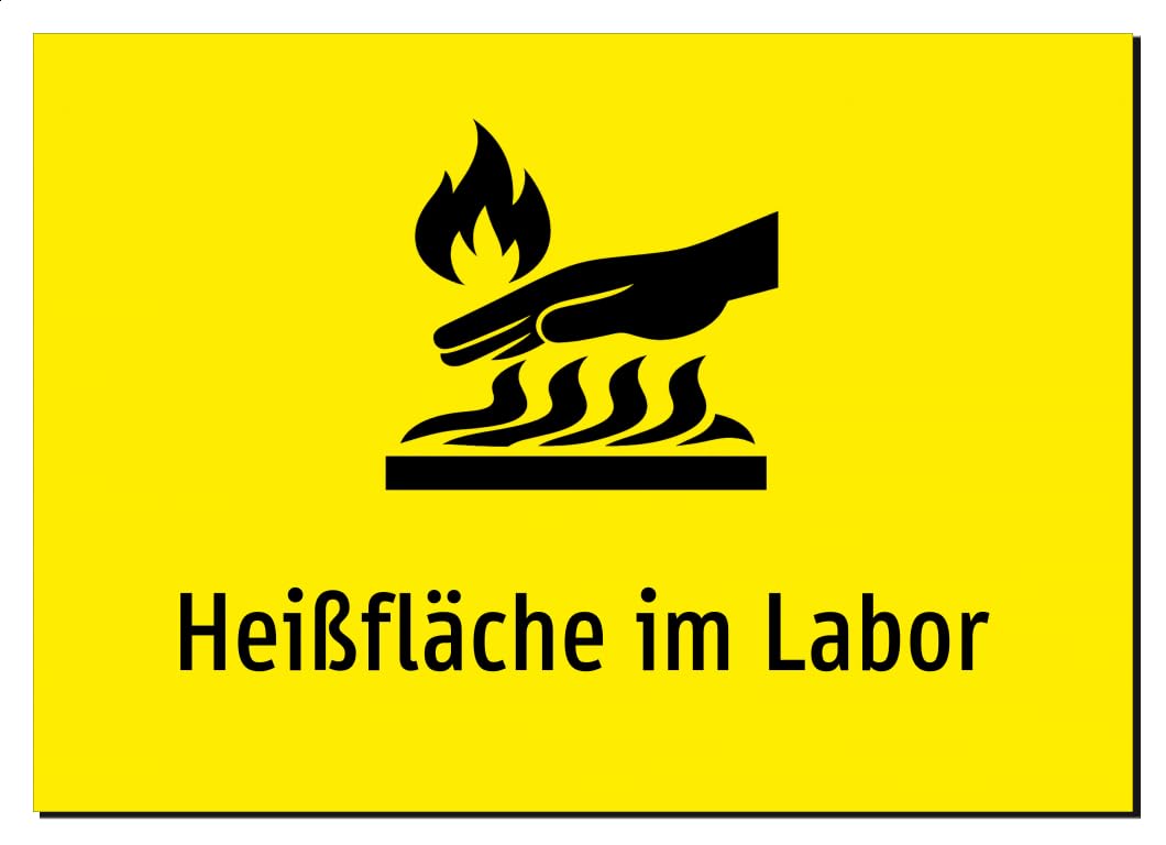Heißfläche im Labor – Aluminiumschild A2: 594x420mm – Mit Grafik und Text