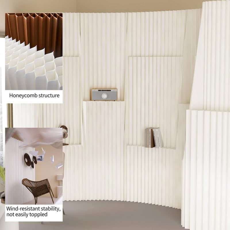Folding Paper Room Divider with Cube Storage Shelves, Portable Partition Wall Privacy Screen for Home Office Enterprise Exhibitions Shopping Mall Decoration
