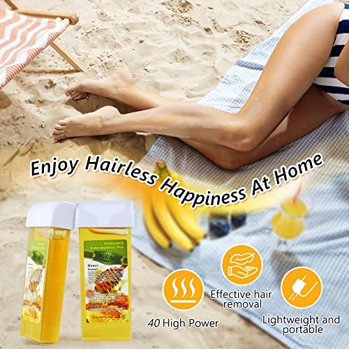 Roll on Wax Kit for Hair Removal Honey Roller Waxing Kit Include 2 Honey Soft Wax Cartridge & 100 Non-Woven Wax Strips Portable Pink Wax Heater Machine for Women & Men - Thumbnail 7