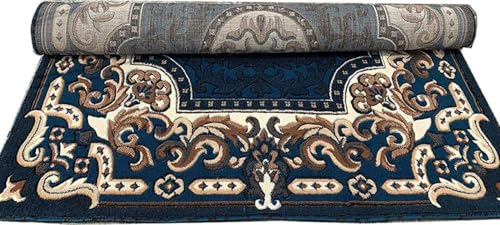 Image of Soft Premium Blue Carpet 6x8 ft - Washable, Anti-Skid, Fade-Resistant Acrylic Rug for Living Room, Hall, Bedroom, Modern Decor