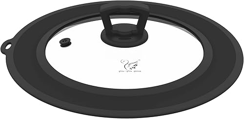 Tapa universal de vidrio templado ventilado para sartén con borde de silicona resistente al calor, cubierta de tapa de salpicaduras de microondas,
