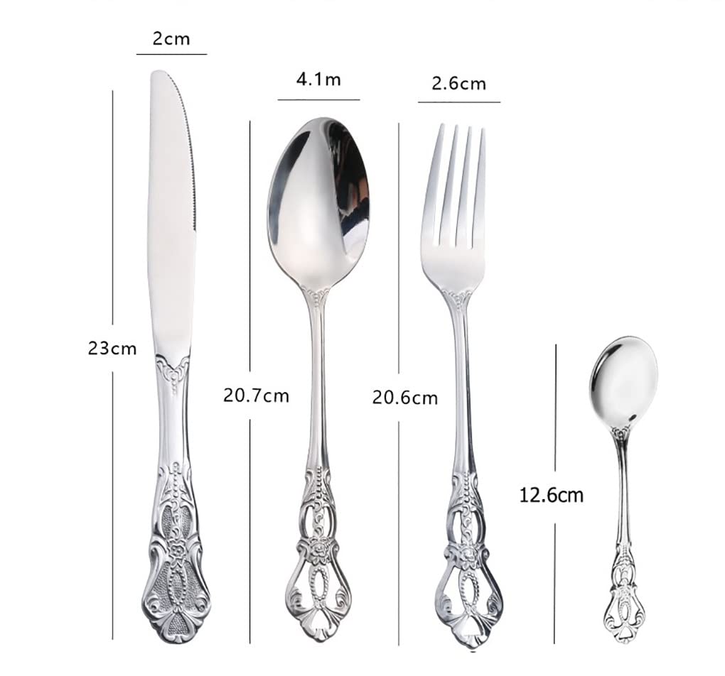 Zestaw sztućców ze srebra, 24 szt. Zestaw sztućców ze stali nierdzewnej Naczynia obiadowe Western Food Royal Tableware Christmas Fruit Widelce Noże Łyżeczki do kawy,Sztućce(Silver With Spoon